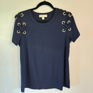 Michael Kors Navy t-shirt with gold strap detailing